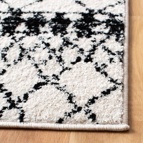 SAFAVIEH Tulum Collection Runner Rug - 2' x 15', Ivory & Black, Moroccan Boho Distressed Design, Non-Shedding & Easy Care, Ideal for High Traffic Areas in Living Room, Bedroom (TUL229B) in Saudi Arabia