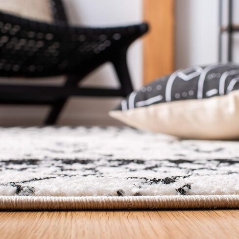 SAFAVIEH Tulum Collection Runner Rug - 2' x 15', Ivory & Black, Moroccan Boho Distressed Design, Non-Shedding & Easy Care, Ideal for High Traffic Areas in Living Room, Bedroom (TUL229B) in Saudi Arabia