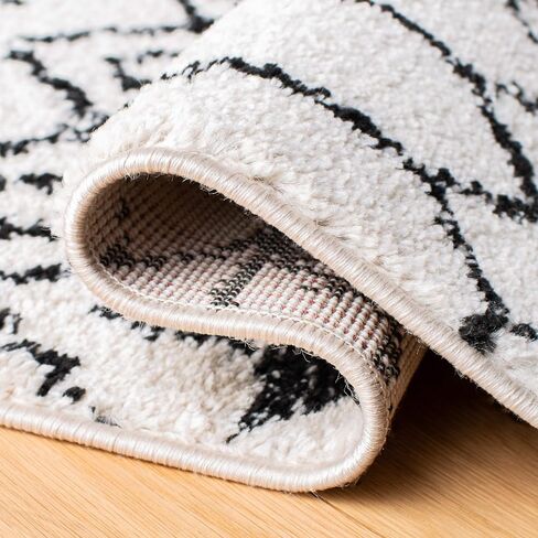 SAFAVIEH Tulum Collection Runner Rug - 2' x 15', Ivory & Black, Moroccan Boho Distressed Design, Non-Shedding & Easy Care, Ideal for High Traffic Areas in Living Room, Bedroom (TUL229B) in Saudi Arabia