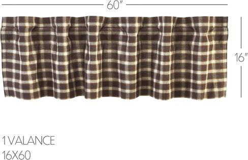 VHC Brands Rustic Kitchen Rory Rod Pocket Cotton Plaid Curtain, Balloon Valance 15x60, Brown in Saudi Arabia