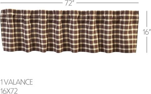 VHC Brands Rustic Kitchen Rory Rod Pocket Cotton Plaid Curtain, Balloon Valance 15x60, Brown in Saudi Arabia