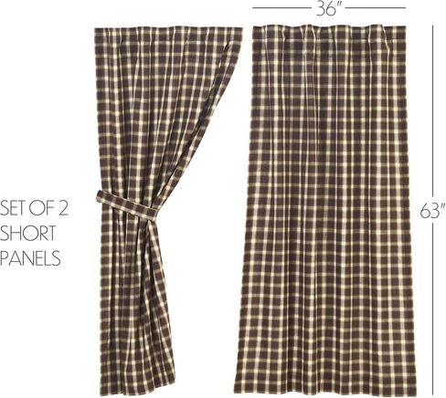 VHC Brands Rustic Kitchen Rory Rod Pocket Cotton Plaid Curtain, Balloon Valance 15x60, Brown in Saudi Arabia