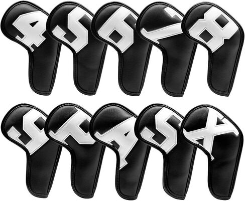 10pcs Black Golf Iron Head Covers Headcovers Set- Synthetic Leather - Large Number Golf Iron Club Covers for Golf Clubs #4-9, Sw, Pw, Aw, Xw fits for PXG0311, Taylormade, Mizuno JPX in Saudi Arabia