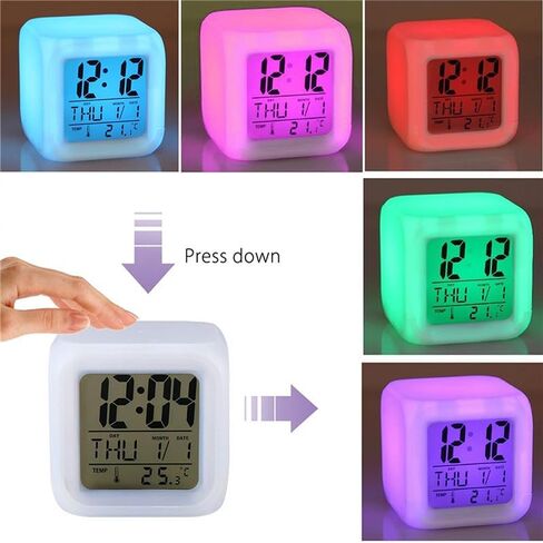 7 تغيير لون LED منبه رقمي مع تاريخ إنذار ميزان الحرارة المنزل سطح المكتب الطفل ساعة منبه السلاحف السباحة في المحيط in Saudi Arabia