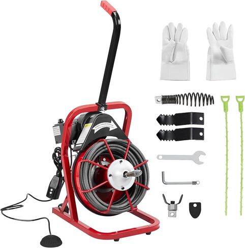 Professional Electric Drain Cleaner - Drain Cleaner Machine Clears 1-4" Pipes with Ease - 75FT x 1/2 Inch, 4 Cutters, Foot Switch, Gloves. in Saudi Arabia