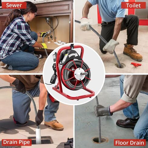 Professional Electric Drain Cleaner - Drain Cleaner Machine Clears 1-4" Pipes with Ease - 75FT x 1/2 Inch, 4 Cutters, Foot Switch, Gloves. in Saudi Arabia