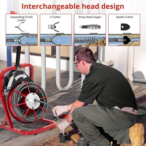 Professional Electric Drain Cleaner - Drain Cleaner Machine Clears 1-4" Pipes with Ease - 75FT x 1/2 Inch, 4 Cutters, Foot Switch, Gloves. in Saudi Arabia