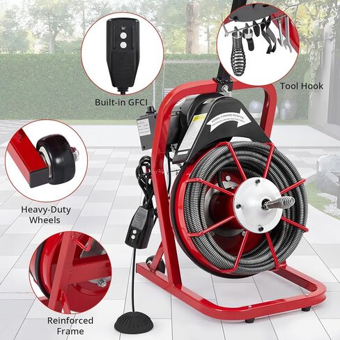 Professional Electric Drain Cleaner - Drain Cleaner Machine Clears 1-4" Pipes with Ease - 75FT x 1/2 Inch, 4 Cutters, Foot Switch, Gloves. in Saudi Arabia