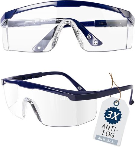 LANON Anti-Fog Safety Goggles with Ajustable Temples, 2.5 Times ANSI Z87.1 Double-sided Antifog, Side Protection, High Transmission, Lightweight & Comfortable Safety Glasses. in Saudi Arabia