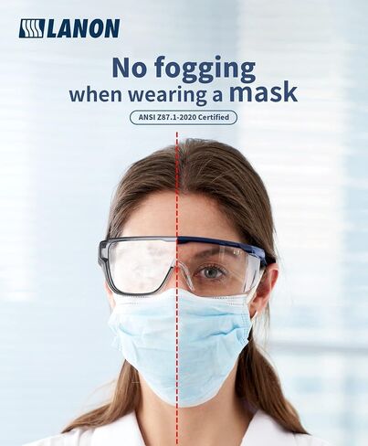 LANON Anti-Fog Safety Goggles with Ajustable Temples, 2.5 Times ANSI Z87.1 Double-sided Antifog, Side Protection, High Transmission, Lightweight & Comfortable Safety Glasses. in Saudi Arabia