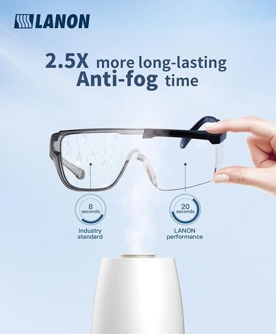 LANON Anti-Fog Safety Goggles with Ajustable Temples, 2.5 Times ANSI Z87.1 Double-sided Antifog, Side Protection, High Transmission, Lightweight & Comfortable Safety Glasses. in Saudi Arabia