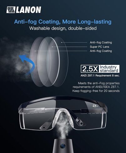 LANON Anti-Fog Safety Goggles with Ajustable Temples, 2.5 Times ANSI Z87.1 Double-sided Antifog, Side Protection, High Transmission, Lightweight & Comfortable Safety Glasses. in Saudi Arabia