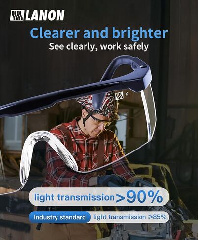 LANON Anti-Fog Safety Goggles with Ajustable Temples, 2.5 Times ANSI Z87.1 Double-sided Antifog, Side Protection, High Transmission, Lightweight & Comfortable Safety Glasses. in Saudi Arabia