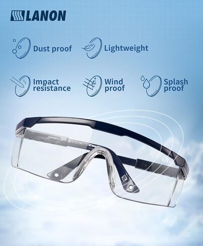 LANON Anti-Fog Safety Goggles with Ajustable Temples, 2.5 Times ANSI Z87.1 Double-sided Antifog, Side Protection, High Transmission, Lightweight & Comfortable Safety Glasses. in Saudi Arabia
