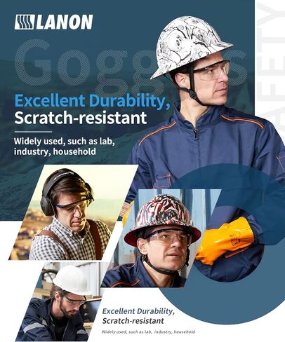 LANON Anti-Fog Safety Goggles with Ajustable Temples, 2.5 Times ANSI Z87.1 Double-sided Antifog, Side Protection, High Transmission, Lightweight & Comfortable Safety Glasses. in Saudi Arabia