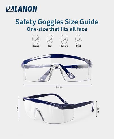 LANON Anti-Fog Safety Goggles with Ajustable Temples, 2.5 Times ANSI Z87.1 Double-sided Antifog, Side Protection, High Transmission, Lightweight & Comfortable Safety Glasses. in Saudi Arabia
