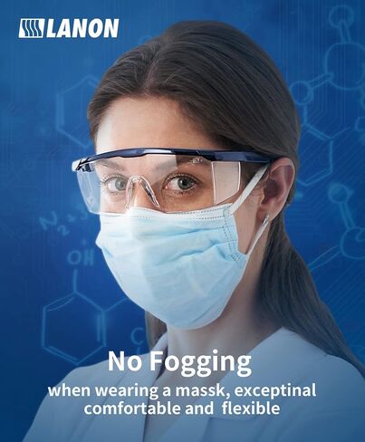 LANON Anti-Fog Safety Goggles with Ajustable Temples, 2.5 Times ANSI Z87.1 Double-sided Antifog, Side Protection, High Transmission, Lightweight & Comfortable Safety Glasses. in Saudi Arabia
