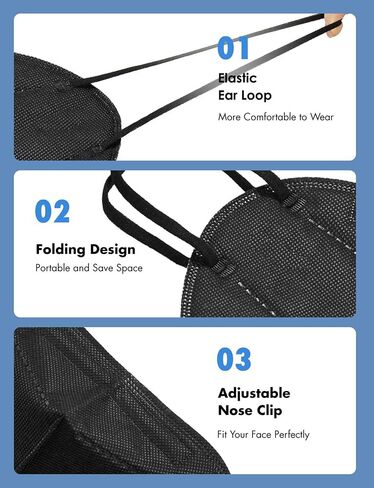 KN95 Face Masks 100 PCS, 5-Ply KN95 Black Masks,Breathable Protection Masks, Individually Wrapped, Cup Dust Safety Mask in Saudi Arabia