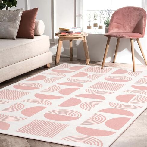 LIVEBOX Washable 3x5 Pink Boho Rug for Entryway Indoor, Non Slip Boho Rug for Girls Bedroom, Soft Mid Century Modern Rug for Dorm Room, Non Shedding Small Rug for Kids Room Kitchen in Saudi Arabia