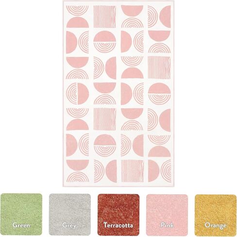 LIVEBOX Washable 3x5 Pink Boho Rug for Entryway Indoor, Non Slip Boho Rug for Girls Bedroom, Soft Mid Century Modern Rug for Dorm Room, Non Shedding Small Rug for Kids Room Kitchen in Saudi Arabia