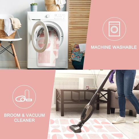 LIVEBOX Washable 3x5 Pink Boho Rug for Entryway Indoor, Non Slip Boho Rug for Girls Bedroom, Soft Mid Century Modern Rug for Dorm Room, Non Shedding Small Rug for Kids Room Kitchen in Saudi Arabia