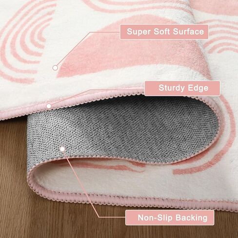 LIVEBOX Washable 3x5 Pink Boho Rug for Entryway Indoor, Non Slip Boho Rug for Girls Bedroom, Soft Mid Century Modern Rug for Dorm Room, Non Shedding Small Rug for Kids Room Kitchen in Saudi Arabia