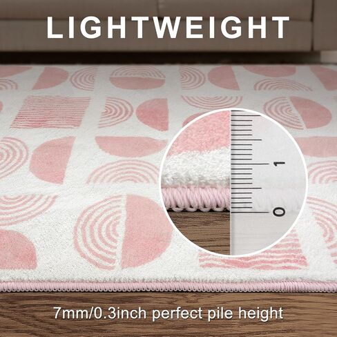 LIVEBOX Washable 3x5 Pink Boho Rug for Entryway Indoor, Non Slip Boho Rug for Girls Bedroom, Soft Mid Century Modern Rug for Dorm Room, Non Shedding Small Rug for Kids Room Kitchen in Saudi Arabia