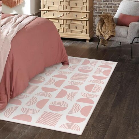 LIVEBOX Washable 3x5 Pink Boho Rug for Entryway Indoor, Non Slip Boho Rug for Girls Bedroom, Soft Mid Century Modern Rug for Dorm Room, Non Shedding Small Rug for Kids Room Kitchen in Saudi Arabia