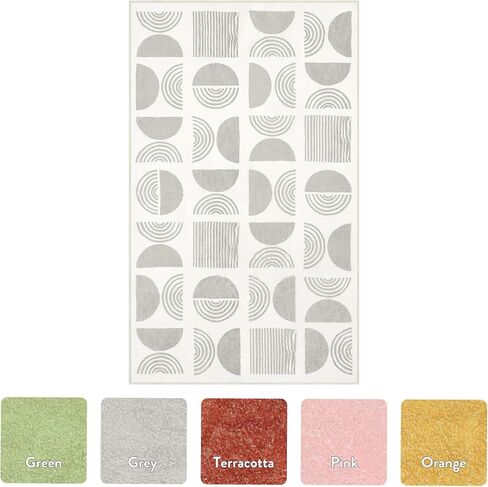LIVEBOX Washable 3x5 Pink Boho Rug for Entryway Indoor, Non Slip Boho Rug for Girls Bedroom, Soft Mid Century Modern Rug for Dorm Room, Non Shedding Small Rug for Kids Room Kitchen in Saudi Arabia