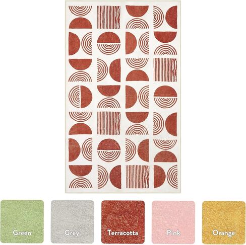 سجادة بوهو وردية قابلة للغسل مقاس 3×5 من لايف بوكس ​​للمدخل الداخلي، سجادة بوهو غير قابلة للانزلاق لغرفة نوم الفتيات، سجادة حديثة ناعمة في منتصف القرن لغرفة النوم، سجادة صغيرة غير قابلة للتساقط لمطبخ غرفة الأطفال in Kuwait