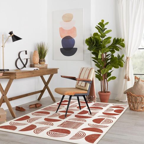 سجادة بوهو وردية قابلة للغسل مقاس 3×5 من لايف بوكس ​​للمدخل الداخلي، سجادة بوهو غير قابلة للانزلاق لغرفة نوم الفتيات، سجادة حديثة ناعمة في منتصف القرن لغرفة النوم، سجادة صغيرة غير قابلة للتساقط لمطبخ غرفة الأطفال in Kuwait