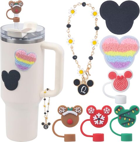 7 PCS Use for Stanley Cup Accessories Charms,Compatible with Stanley Cup Letter Charms for Handle,Silicone Straw Cover Topper & Sticker in Saudi Arabia