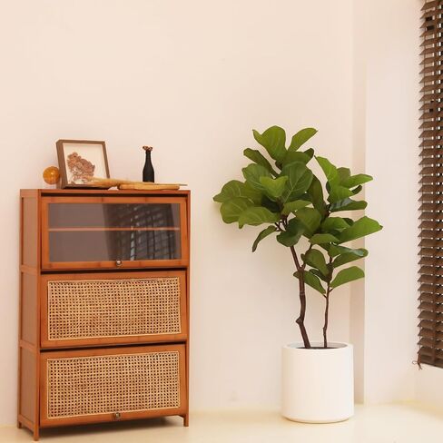 Leaf Fig Tree, Premium Artificial Indoor Plant Stands 4TF Tall, Lifelike-Leaves & Hand Painted Trunk Faux-Fiddle Leaf Fig Tree Appearance, White Planter Pot Included in Saudi Arabia
