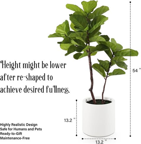 Leaf Fig Tree, Premium Artificial Indoor Plant Stands 4TF Tall, Lifelike-Leaves & Hand Painted Trunk Faux-Fiddle Leaf Fig Tree Appearance, White Planter Pot Included in Saudi Arabia