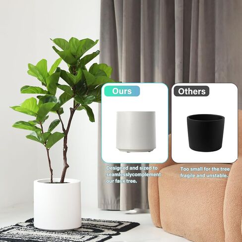 Leaf Fig Tree, Premium Artificial Indoor Plant Stands 4TF Tall, Lifelike-Leaves & Hand Painted Trunk Faux-Fiddle Leaf Fig Tree Appearance, White Planter Pot Included in Saudi Arabia