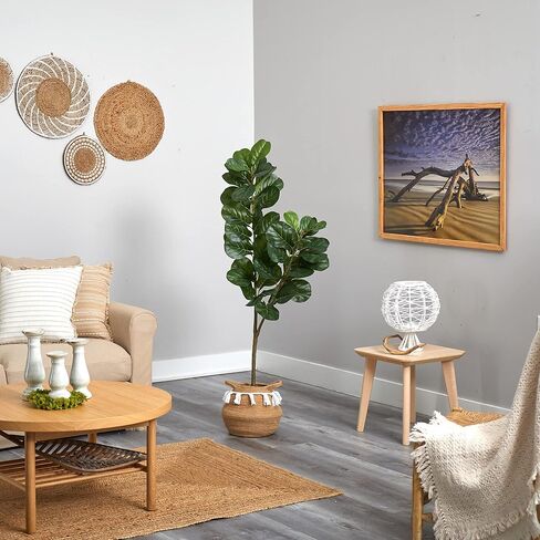 Nearly Natural 4.5ft. Fiddle Leaf Fig Artificial Tree with Boho Chic Handmade Natural Cotton Woven Planter with Tassels in Saudi Arabia