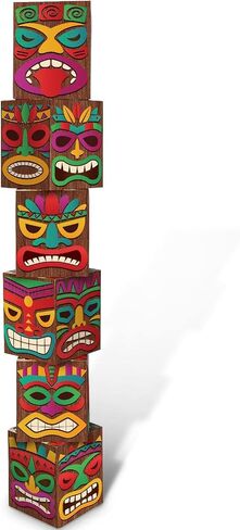 Karenhi 6 Pieces Tiki Column Cardboard Tiki Decor Decorative Totem Pole Tiki Party Decorations Tiki Totem Balloon Boxes for Summer Tropical Hawaiian Luau Party Supplies Table Beach Decoration in Saudi Arabia