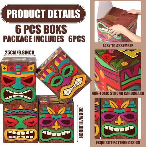 Karenhi 6 Pieces Tiki Column Cardboard Tiki Decor Decorative Totem Pole Tiki Party Decorations Tiki Totem Balloon Boxes for Summer Tropical Hawaiian Luau Party Supplies Table Beach Decoration in Saudi Arabia