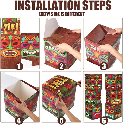 Karenhi 6 Pieces Tiki Column Cardboard Tiki Decor Decorative Totem Pole Tiki Party Decorations Tiki Totem Balloon Boxes for Summer Tropical Hawaiian Luau Party Supplies Table Beach Decoration in Saudi Arabia