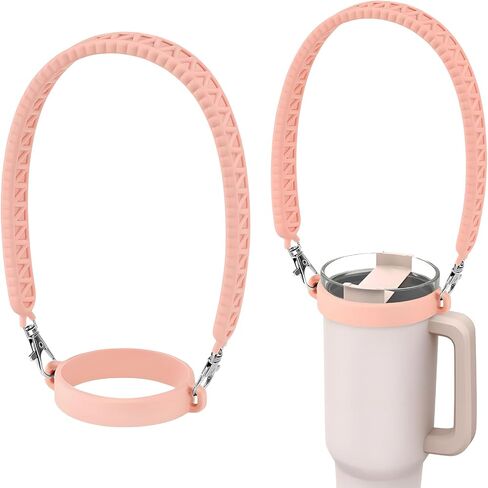 Water Bottle Handle - Water Bottle Sling, Carrier, Holder with strap - Soft Durable Silicone - Fits Most 8-40oz Bottles - Compatible Stanley Cup Accessories-pink in Saudi Arabia