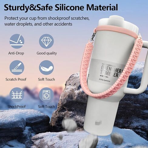 Water Bottle Handle - Water Bottle Sling, Carrier, Holder with strap - Soft Durable Silicone - Fits Most 8-40oz Bottles - Compatible Stanley Cup Accessories-pink in Saudi Arabia