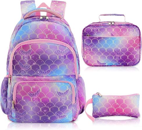 16.5 Inch Mermaid Backpack for Girls Elementary Primary Middle Mermaid Bookbag Girls School Backpack with Lunch Box Pencil Bag Schoolbag Back to School Supplies Gifts Mochilas Escolares Para Niños in Saudi Arabia