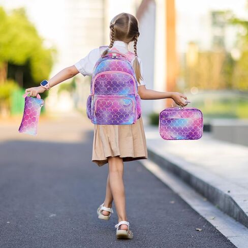 16.5 Inch Mermaid Backpack for Girls Elementary Primary Middle Mermaid Bookbag Girls School Backpack with Lunch Box Pencil Bag Schoolbag Back to School Supplies Gifts Mochilas Escolares Para Niños in Saudi Arabia