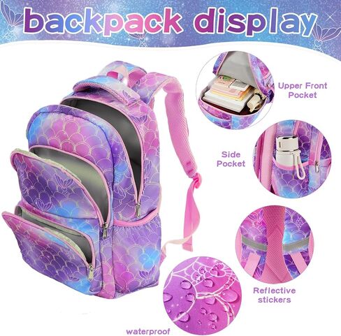 16.5 Inch Mermaid Backpack for Girls Elementary Primary Middle Mermaid Bookbag Girls School Backpack with Lunch Box Pencil Bag Schoolbag Back to School Supplies Gifts Mochilas Escolares Para Niños in Saudi Arabia