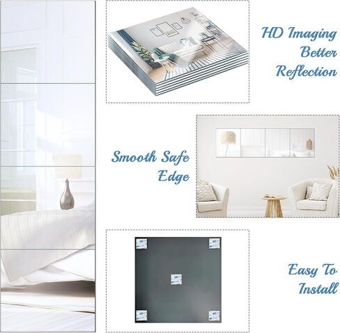 Mirror Tiles Home, 10'' x 12'' Frameless Wall Mounted Mirror(4Pcs), Glass Wall Mirror for Home Gym, Door, Bedroom, Living Room in Saudi Arabia