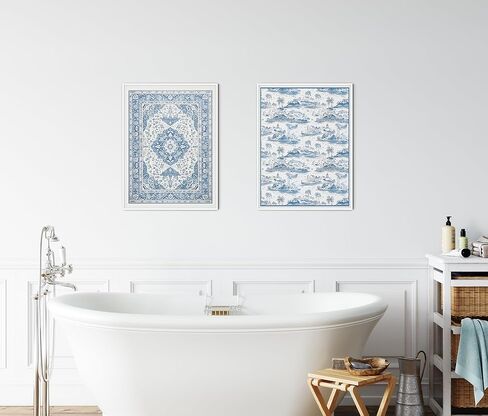 ديكور غرفة الحفيدة الساحلية من يومين، مطبوعات فنية جدارية من الألفية الكبرى، ملصقات شاطئية لغرفة نوم البنات، عمل فني للسجاد باللونين الأزرق والأبيض للمنزل. (12 بوصة × 16 بوصة، مجموعة من 2، غير مؤطرة) in Kuwait