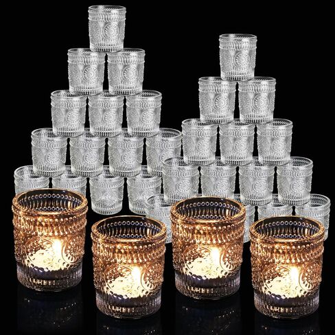 36 Pack Votive Candle Holders, Stylish Clear Glass Tealight Candle Holders for Ambience & Romance, Home Decor and Holiday Decor, Table Centerpiece, Christmas by KUKLIPJIM in Saudi Arabia