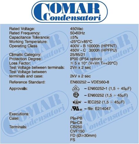 Made in Italy Motor Electrolytic Comar Condenser Capacitor 16 UF - 15.3UF ~ MKA 16UF ~ 16.8UF 450V Vac in Saudi Arabia