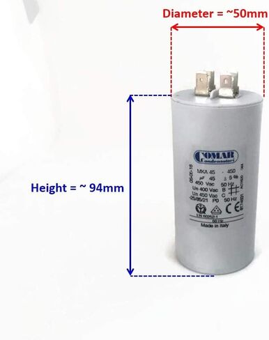Made in Italy Motor Electrolytic Comar Condenser Capacitor 16 UF - 15.3UF ~ MKA 16UF ~ 16.8UF 450V Vac in Saudi Arabia