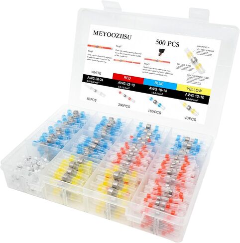 500 PCS Solder Seal Wire Connectors - Heat Shrink Butt Connector Durable, Waterproof, Insulated Electrical Butt Splice Wire Terminals for Marine Automotive Boat Truck Wire Joints… in Saudi Arabia
